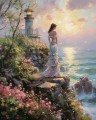 Original Garden Oil Painting Gazing lighthouse scenery home decor woman lady